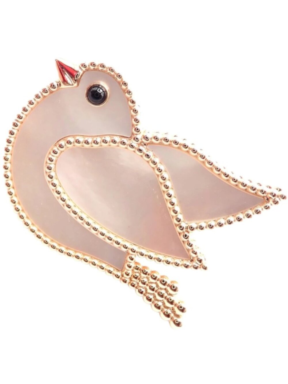 Van Cleef & Arpels Lucky Animals Dove 18k Rose Gold MOP Onyx Brooch Cert.